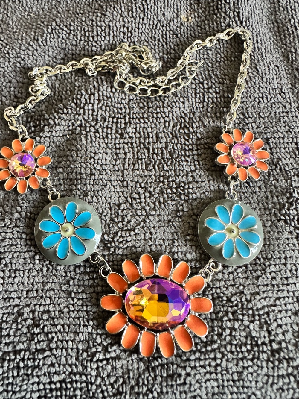Unlisted Orange & Turquoise Floral Gem Necklace